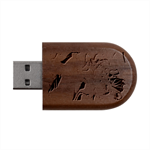 Pink ribbon Wood Oval USB Flash Drive