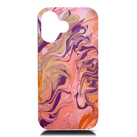 Pink ribbon iPhone 16 Black UV Print PC Hardshell Case from ArtsNow.com Front