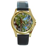 Patagonian Forest Trees Close-up, Rio Negro Province, Patagonia, Argentina Round Gold Metal Watch