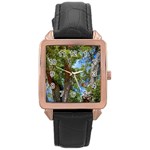 Patagonian Forest Trees Close-up, Rio Negro Province, Patagonia, Argentina Rose Gold Leather Watch 