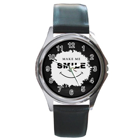 Black And White Simple Make Me Smile T Shirt 20250203 014057 0000 Round Metal Watch from ArtsNow.com Front