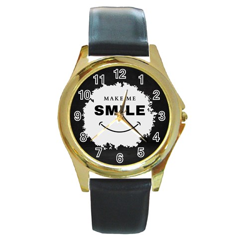 Black And White Simple Make Me Smile T Shirt 20250203 014057 0000 Round Gold Metal Watch from ArtsNow.com Front