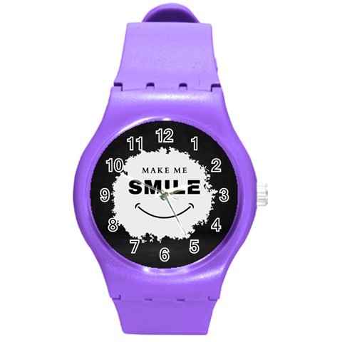 Black And White Simple Make Me Smile T Shirt 20250203 014057 0000 Round Plastic Sport Watch (M) from ArtsNow.com Front