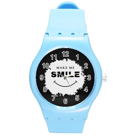 Black And White Simple Make Me Smile T Shirt 20250203 014057 0000 Round Plastic Sport Watch (M) from ArtsNow.com Front