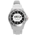 Black And White Simple Make Me Smile T Shirt 20250203 014057 0000 Round Plastic Sport Watch (L)