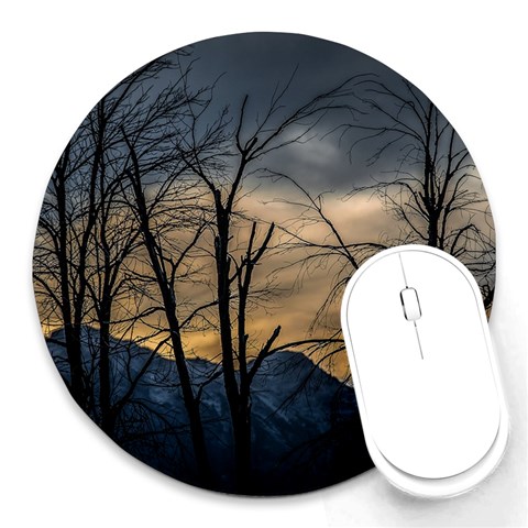 Tree silhouette at border of nahuel haupi lake, rio negro, argentina Round Mousepad from ArtsNow.com Front