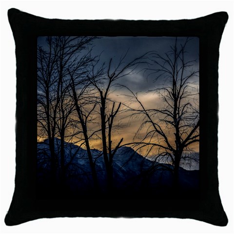 Tree silhouette at border of nahuel haupi lake, rio negro, argentina Throw Pillow Case (Black) from ArtsNow.com Front