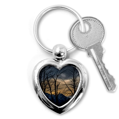 Tree silhouette at border of nahuel haupi lake, rio negro, argentina Key Chain (Heart) from ArtsNow.com Front