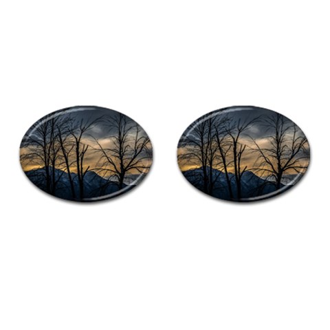 Tree silhouette at border of nahuel haupi lake, rio negro, argentina Cufflinks (Oval) from ArtsNow.com Front(Pair)