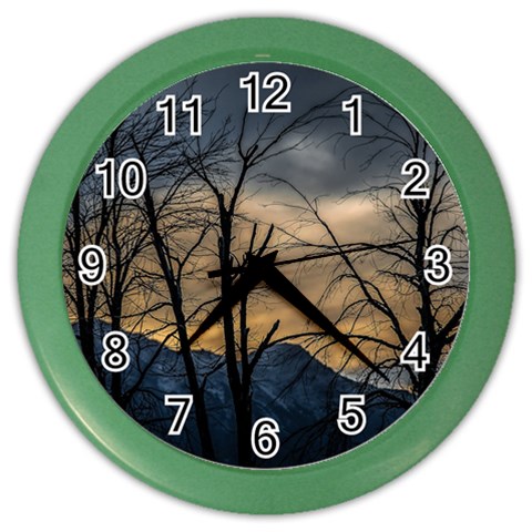 Tree silhouette at border of nahuel haupi lake, rio negro, argentina Color Wall Clock from ArtsNow.com Front