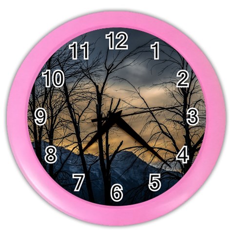 Tree silhouette at border of nahuel haupi lake, rio negro, argentina Color Wall Clock from ArtsNow.com Front