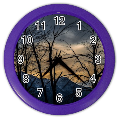 Tree silhouette at border of nahuel haupi lake, rio negro, argentina Color Wall Clock from ArtsNow.com Front