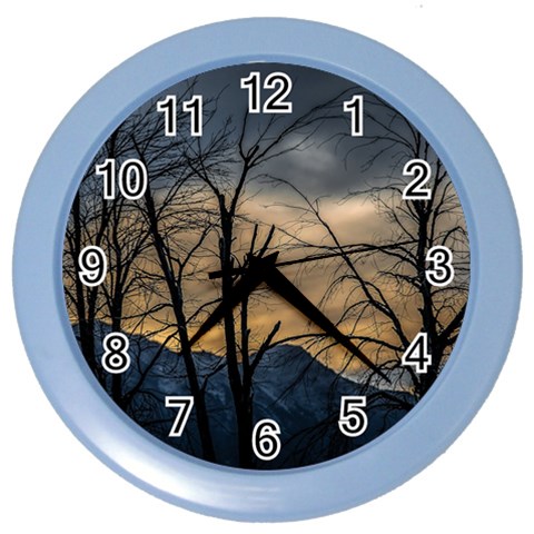 Tree silhouette at border of nahuel haupi lake, rio negro, argentina Color Wall Clock from ArtsNow.com Front