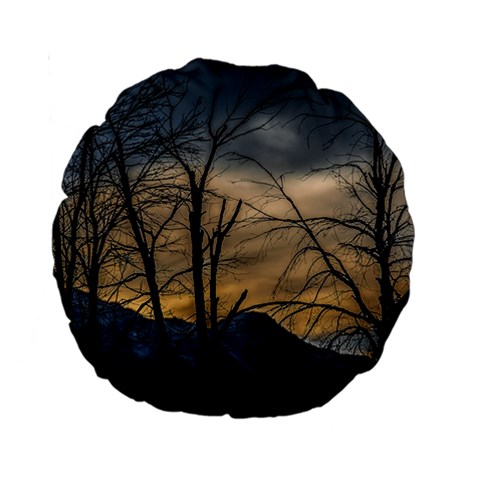 Tree silhouette at border of nahuel haupi lake, rio negro, argentina Standard 15  Premium Round Cushions from ArtsNow.com Front