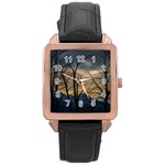 Tree silhouette at border of nahuel haupi lake, rio negro, argentina Rose Gold Leather Watch 