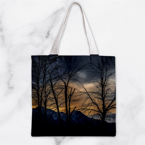 Tree silhouette at border of nahuel haupi lake, rio negro, argentina Zipper Grocery Tote Bag from ArtsNow.com Front