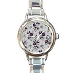 Elegant Purple Floral Jacquard Mesh Lace Fabric Round Italian Charm Watch