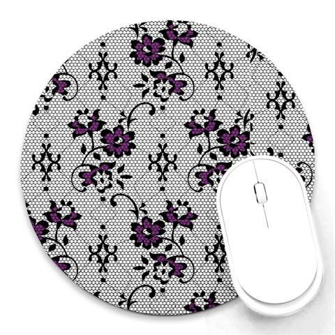 Elegant Purple Floral Jacquard Mesh Lace Fabric Round Mousepad from ArtsNow.com Front