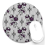 Elegant Purple Floral Jacquard Mesh Lace Fabric Round Mousepad