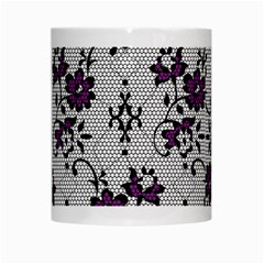 Elegant Purple Floral Jacquard Mesh Lace Fabric White Mug from ArtsNow.com Center