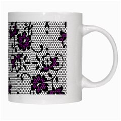 Elegant Purple Floral Jacquard Mesh Lace Fabric White Mug from ArtsNow.com Right