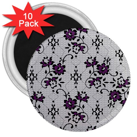 Elegant Purple Floral Jacquard Mesh Lace Fabric 3  Magnets (10 pack)  from ArtsNow.com Front