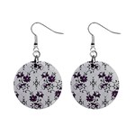 Elegant Purple Floral Jacquard Mesh Lace Fabric Mini Button Earrings