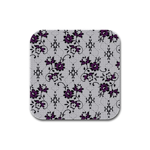 Elegant Purple Floral Jacquard Mesh Lace Fabric Rubber Square Coaster (4 pack) from ArtsNow.com Front