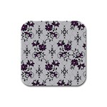 Elegant Purple Floral Jacquard Mesh Lace Fabric Rubber Square Coaster (4 pack)