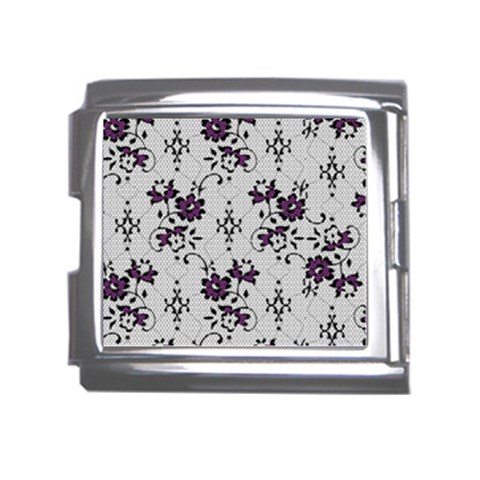 Elegant Purple Floral Jacquard Mesh Lace Fabric Mega Link Italian Charm (18mm) from ArtsNow.com Front