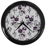 Elegant Purple Floral Jacquard Mesh Lace Fabric Wall Clock (Black)