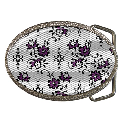 Elegant Purple Floral Jacquard Mesh Lace Fabric Belt Buckles from ArtsNow.com Front