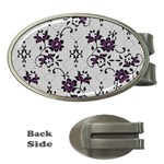 Elegant Purple Floral Jacquard Mesh Lace Fabric Money Clips (Oval) 