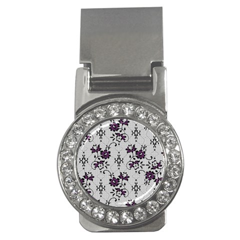 Elegant Purple Floral Jacquard Mesh Lace Fabric Money Clips (CZ)  from ArtsNow.com Front