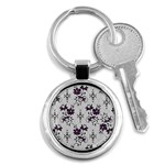 Elegant Purple Floral Jacquard Mesh Lace Fabric Key Chain (Round)