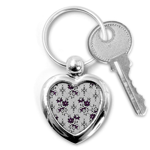 Elegant Purple Floral Jacquard Mesh Lace Fabric Key Chain (Heart) from ArtsNow.com Front