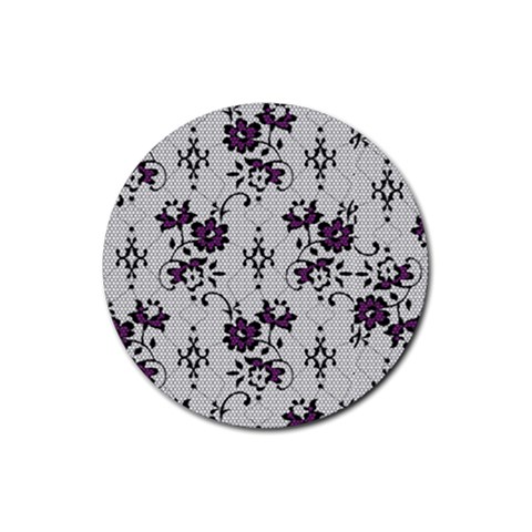 Elegant Purple Floral Jacquard Mesh Lace Fabric Rubber Round Coaster (4 pack) from ArtsNow.com Front