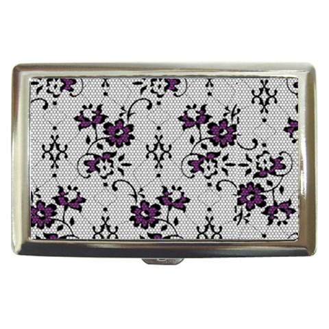 Elegant Purple Floral Jacquard Mesh Lace Fabric Cigarette Money Case from ArtsNow.com Front