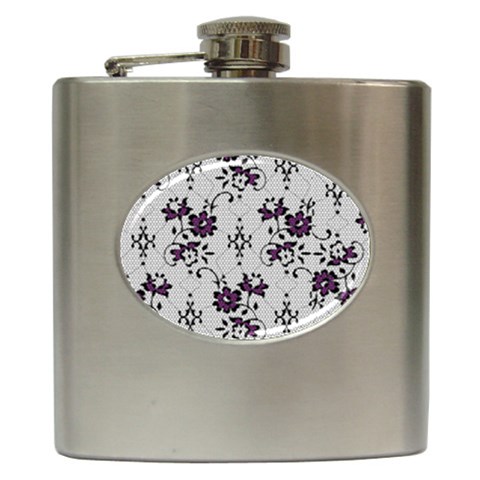 Elegant Purple Floral Jacquard Mesh Lace Fabric Hip Flask (6 oz) from ArtsNow.com Front