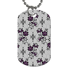 Elegant Purple Floral Jacquard Mesh Lace Fabric Dog Tag (Two Sides) from ArtsNow.com Front