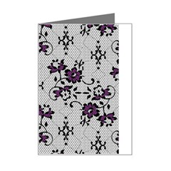 Elegant Purple Floral Jacquard Mesh Lace Fabric Mini Greeting Card from ArtsNow.com Left