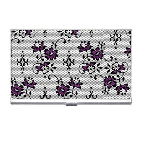 Elegant Purple Floral Jacquard Mesh Lace Fabric Business Card Holder from ArtsNow.com Front