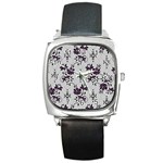 Elegant Purple Floral Jacquard Mesh Lace Fabric Square Metal Watch