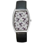 Elegant Purple Floral Jacquard Mesh Lace Fabric Barrel Style Metal Watch