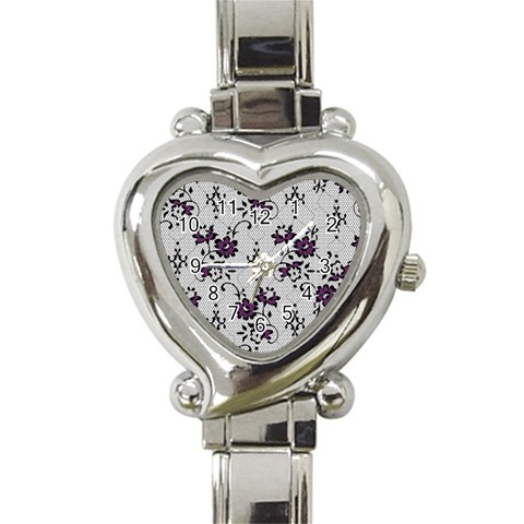 Elegant Purple Floral Jacquard Mesh Lace Fabric Heart Italian Charm Watch from ArtsNow.com Front