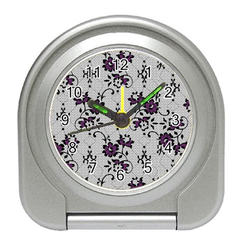 Elegant Purple Floral Jacquard Mesh Lace Fabric Travel Alarm Clock from ArtsNow.com Front