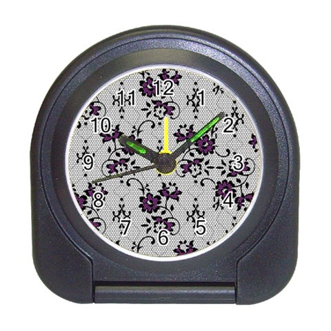 Elegant Purple Floral Jacquard Mesh Lace Fabric Travel Alarm Clock from ArtsNow.com Front