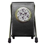 Elegant Purple Floral Jacquard Mesh Lace Fabric Pen Holder Desk Clock