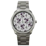 Elegant Purple Floral Jacquard Mesh Lace Fabric Sport Metal Watch