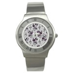 Elegant Purple Floral Jacquard Mesh Lace Fabric Stainless Steel Watch